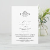Clam Seashell Monogram Bruiloft Route Programmakaart (Staand voorkant)