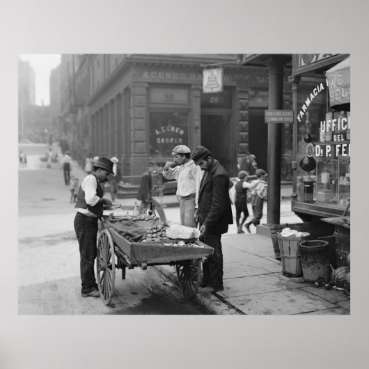 Clam Seller op Mulberry Street, 1900 Poster (Voorkant)