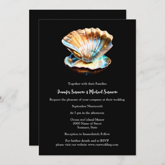 Clam shell iriserende glinsterende oceaan schelp kaart (Voorkant / Achterkant)