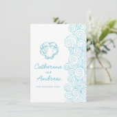 Clam shell zee werveling blauw strand bruiloft uit kaart (Staand voorkant)