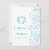 Clam shell zee werveling blauw strand bruiloft uit kaart (Voorkant)