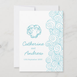 Clam shell zee werveling blauw strand bruiloft uit kaart