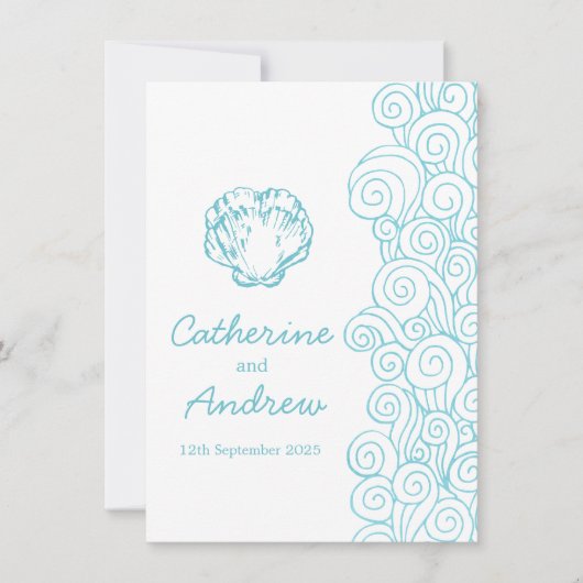 Clam shell zee werveling blauw strand bruiloft uit kaart (Voorkant)