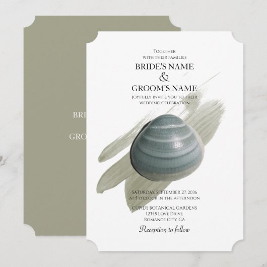 Clam Waterverf Stroke Wedding Invitations Kaart (Voorkant / Achterkant)