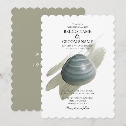 Clam Waterverf Stroke Wedding Invitations Kaart (Voorkant / Achterkant)