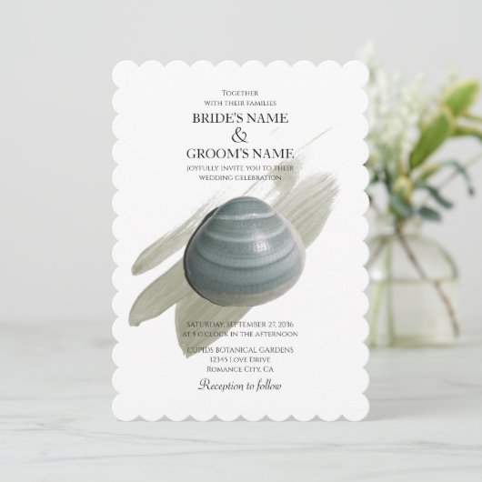 Clam Waterverf Stroke Wedding Invitations Kaart (Staand voorkant)
