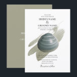 Clam Waterverf Stroke Wedding Invitations Kaart<br><div class="desc">Dit strandontwerp is voorzien van een zeeslak en een waterverf lijn. Het ontwerp van de bruiloft met een klei boven een elegante waterverf verfslag. De stoffige blauwe groene oortige tinten van de klei geven het ontwerp een natuurlijk estheticum. De kleur van de verfslag wordt ook gebruikt voor de achterkant. Dit...</div>