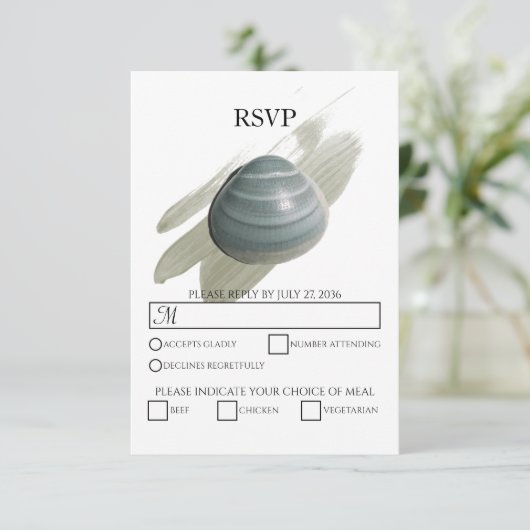Clam Waterverf Stroke Wedding RSVP Kaarten (Staand voorkant)