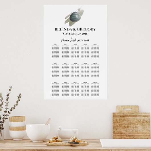 Clam Waterverf Stroke Wedding Seating Chart Poster (Keuken)