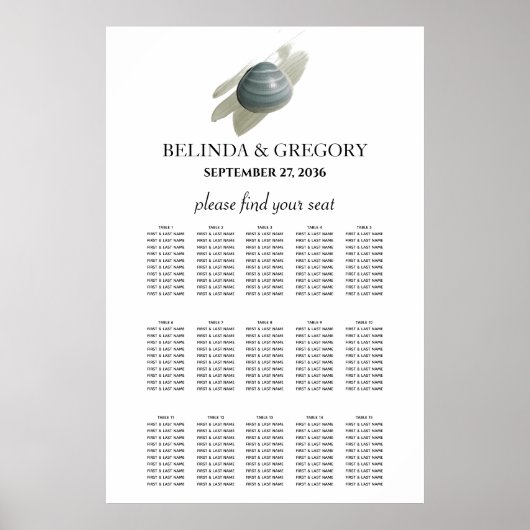 Clam Waterverf Stroke Wedding Seating Chart Poster (Voorkant)