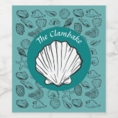 Clambake Blauwgroen Seashells Party Wine Label Wijn Etiket (Enkel label)