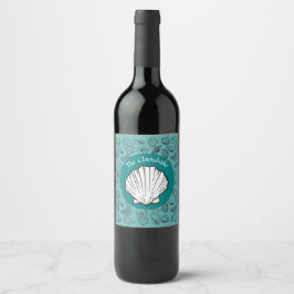 Clambake Blauwgroen Seashells Party Wine Label Wijn Etiket