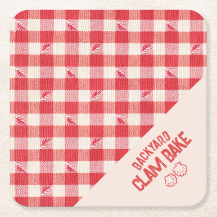 Clambake Casual Seafood Feest Gingham Strepen Kartonnen Onderzetters