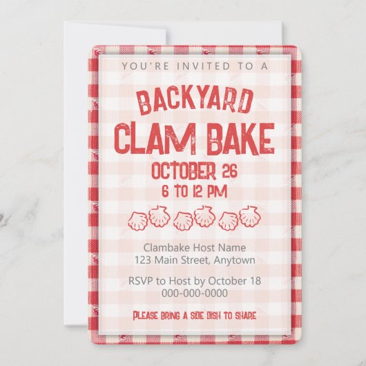 Clambake Casual Visdiner BBQ Eten Gingham Kaart (Voorkant)