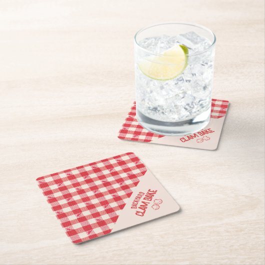 Clambake Casual Zeevruchtenfeest Gingham Plaid Kartonnen Onderzetters (Insitu)