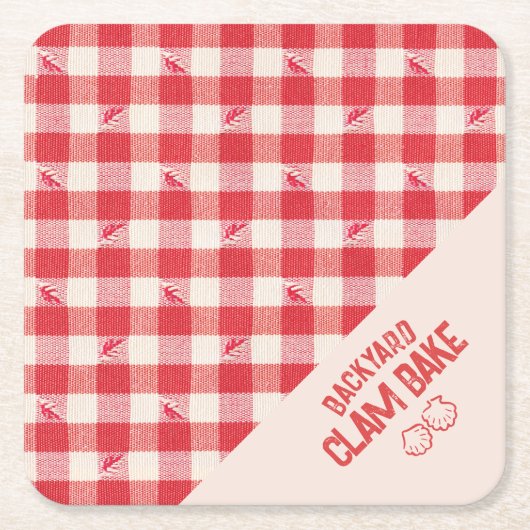 Clambake Casual Zeevruchtenfeest Gingham Plaid Kartonnen Onderzetters (Voorkant)