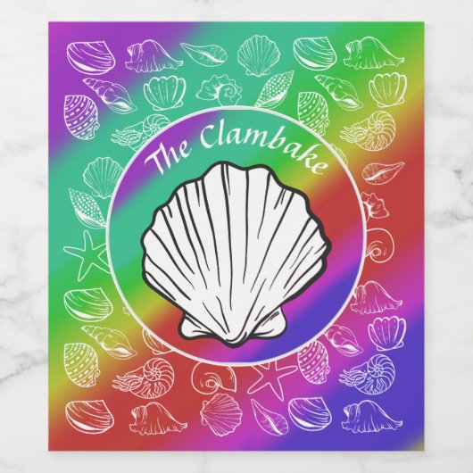 Clambake Clam & Shellfish Pattern Rainbow Wijn Etiket (Enkel label)