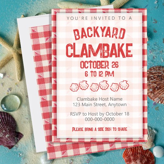 Clambake Informoete Visbarbecue Avondeten Gingham Kaart