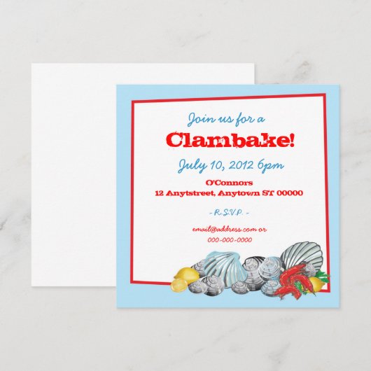 Clambake Invitation Kaart (Voorkant / Achterkant)