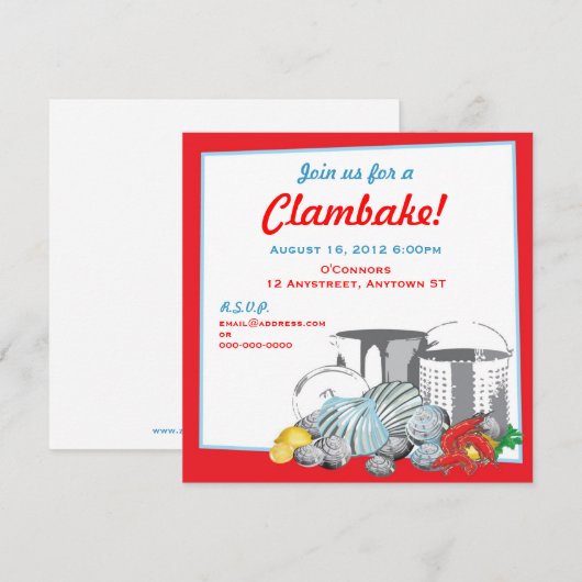 Clambake Invitation Kaart (Voorkant / Achterkant)