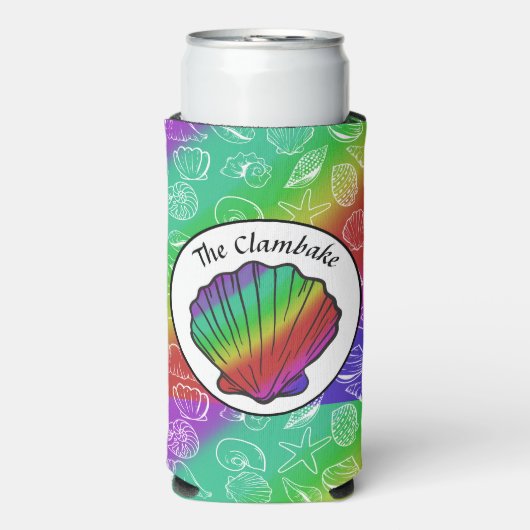 Clambake Name Rainbow Clam Shellfish Pattern Seltzer Blikjeskoeler (Seltzer Voorkant)