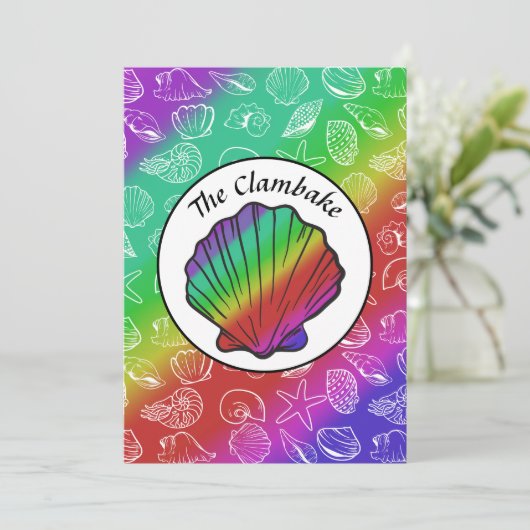 Clambake Rainbow Clam Schelpdieren Patroon Cookout Kaart (Staand voorkant)