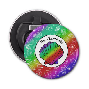 Clambake Rainbow Clam Shellfish Pattern Button Button Flesopener