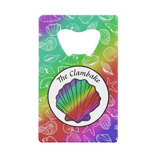 Clambake Rainbow Clam Shellfish Pattern Creditkaart Flessenopener (Voorkant)