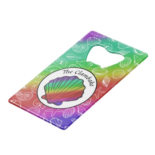 Clambake Rainbow Clam Shellfish Pattern Creditkaart Flessenopener (Voorkant Gekanteld)