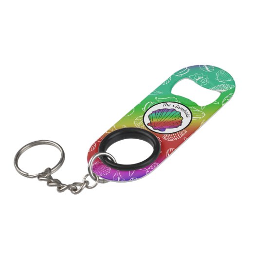 Clambake Rainbow Clam Shellfish Pattern Mini Flessenopener (Voorkant Gekanteld)