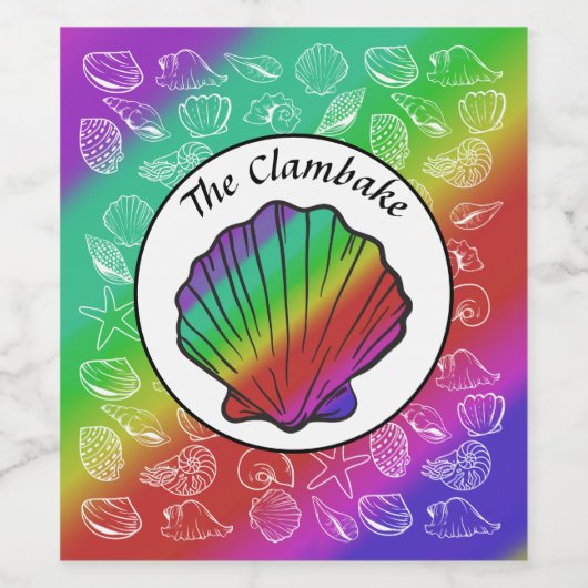 Clambake Rainbow Clam Shellfish Pattern Wijn Etiket (Enkel label)