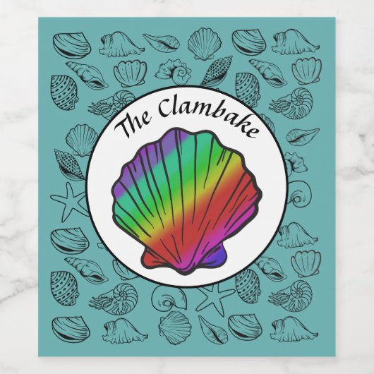 Clambake Rainbow Clam Shellfish Pattern Wijn Etiket (Enkel label)