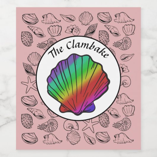 Clambake Rainbow Clam Shellfish Pink Pattern Wijn Etiket (Enkel label)