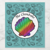 Clambake Regenboog Schelp Schaaldieren Patroon Fee Wijn Etiket (Enkel label)