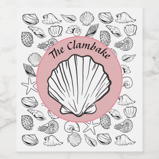 Clambake roze mousserende wijn cirkel zeeschelpen  wijn etiket (Enkel label)