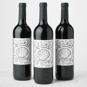 Clambake Seashells Pattern Wine Label Wijn Etiket