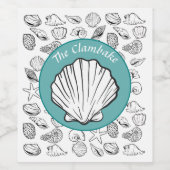 Clambake Teal Cirkel Schelpen Wijnlabel Wijn Etiket (Enkel label)