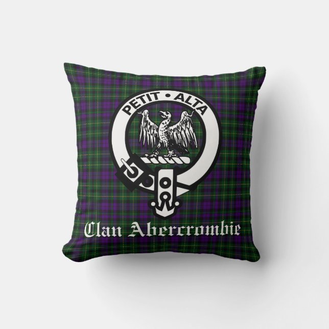 Clan Abercrombie Crest Badge en Tartan Kussen (Voorkant)