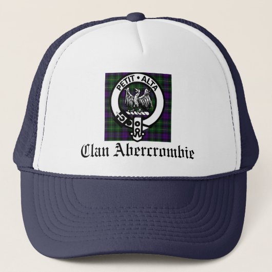 Clan Abercrombie Crest Badge en Tartan Trucker Pet (Voorkant)