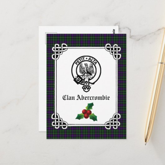 Clan Abercrombie Crest Badge & Tartan Holiday Briefkaart (Voorkant / Achterkant in situ)