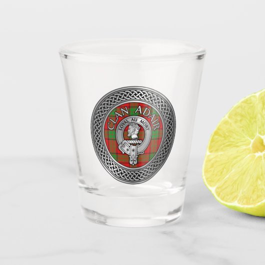 Clan Adair Crest & Tartan Knot Shot Glas (Voorkant)
