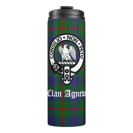 Clan Agnew Crest Badge en Tartan Thermosbeker (Voorkant)