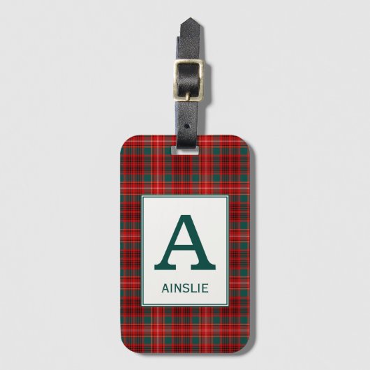 Clan Ainslie Tartan Monogram Bagagelabel (Voorkant (verticaal))