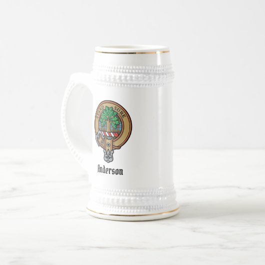 Clan Anderson Crest Beer Stein Bierpul (Voorkant links)