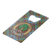 Clan Anderson Crest over Tartan Creditkaart Flessenopener (Voorkant Gekanteld)