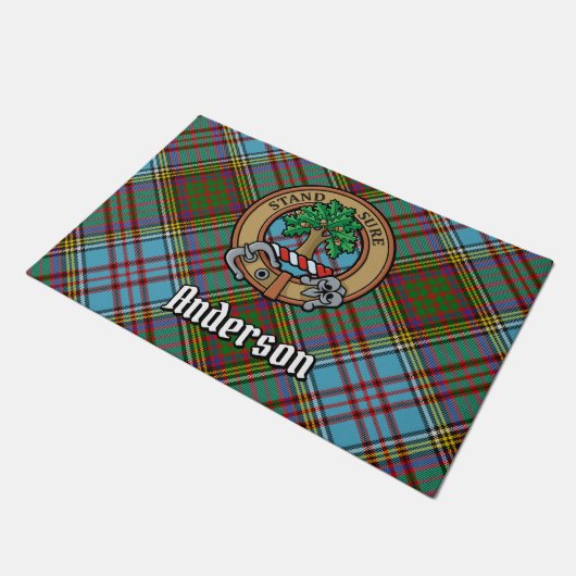 Clan Anderson Crest over Tartan Deurmat (Schuin)