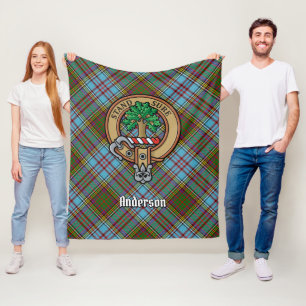Clan Anderson Crest over Tartan Fleece Deken