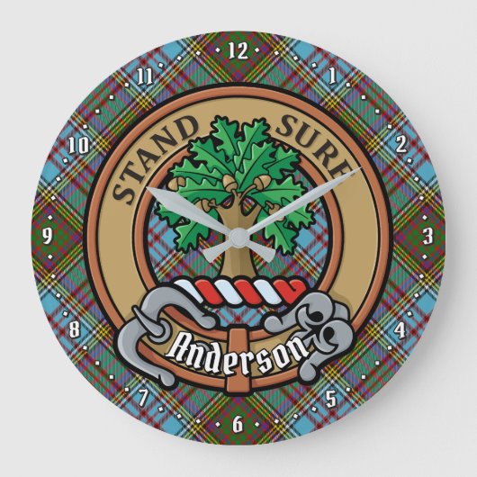 Clan Anderson Crest over Tartan Grote Klok (Voorkant)