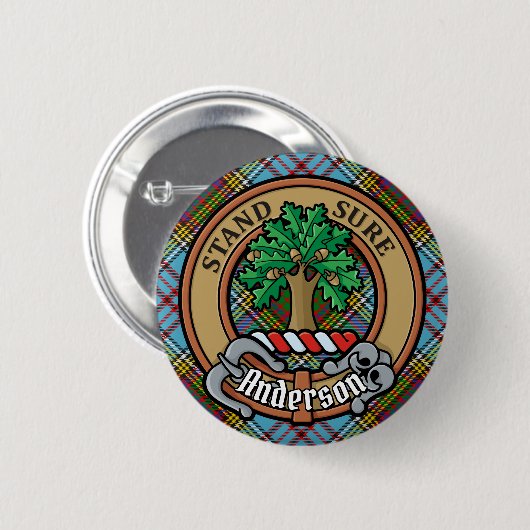 Clan Anderson Crest over Tartan Ronde Button 5,7 Cm (Voorkant /achterkant)