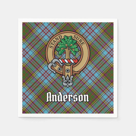 Clan Anderson Crest over Tartan Servet (Voorkant)